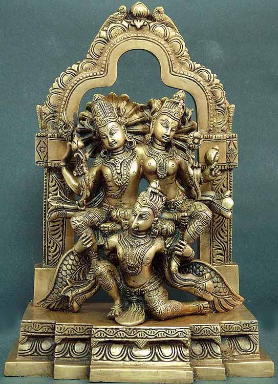 12" Lakshmi-Narayana on Garuda in Brass | Handmade | Made In India