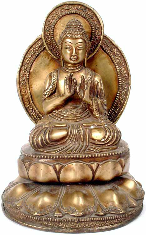 Lord Buddha on a Double Lotus Pedestal (Dharmachakra Mudra)
