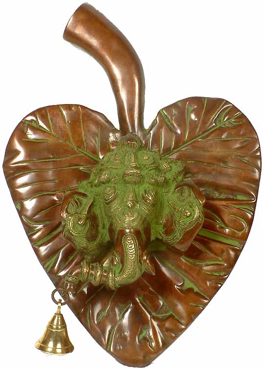 Lord Ganesha Wall Hanging Head with Bell on Pipal Leaf