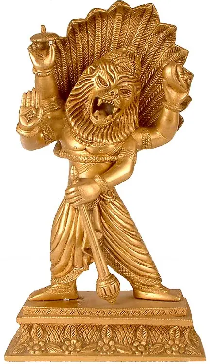 11" Lord Vishnu's Narasimha Avatara In Brass | Handmade | Made In India