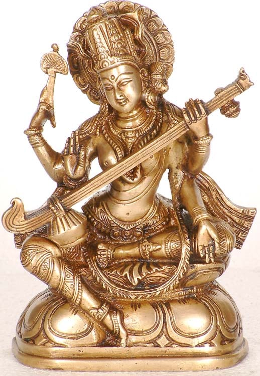 7" Saraswati In Brass | Handmade | Made In India