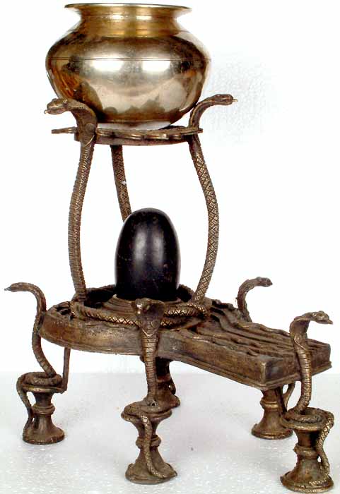 Shiva Linga Assembly with Dripping Vase for Milk