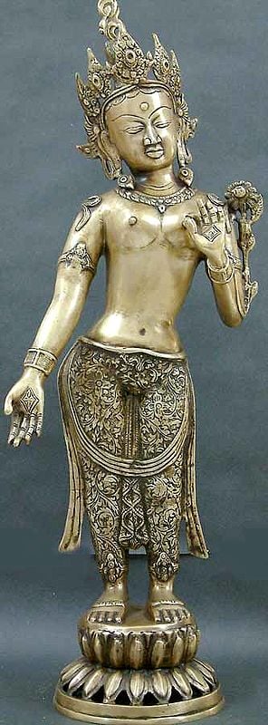 29" Tibetan Buddhist Goddess Large Size Standing Tara In Brass | Handmade | Made In India