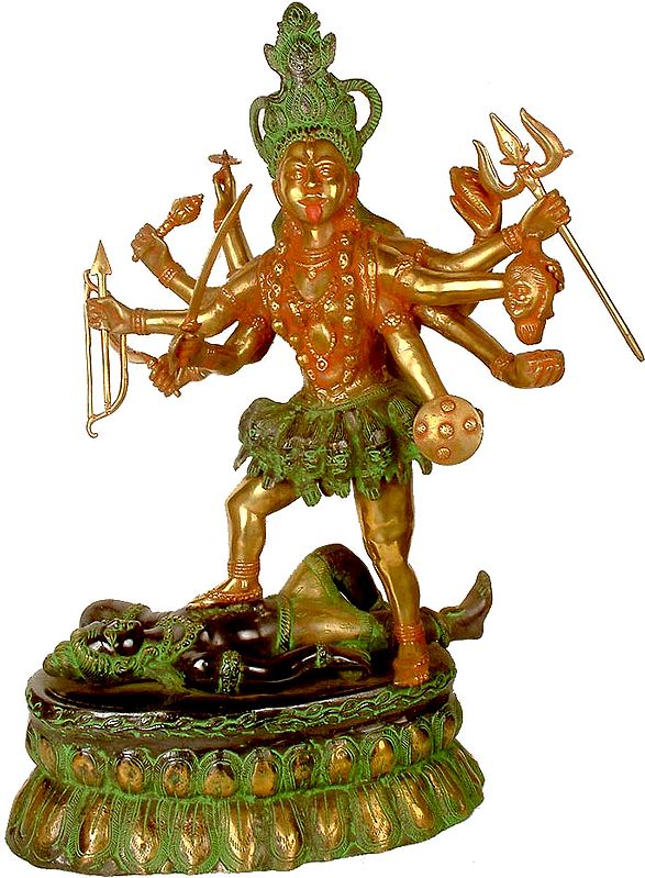27" Ten-Armed Kali, or Mahakali In Brass | Handmade | Made In India