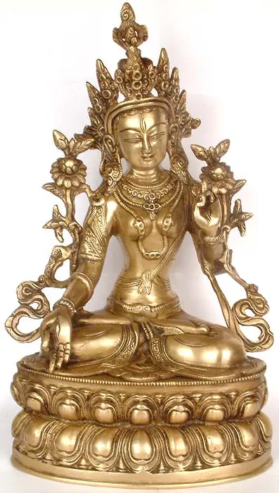 14" Tibetan Buddhist Deity- The White Tara In Brass | Handmade | Made In India