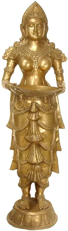Large Vijayanagara Deeplakshmi Brass Statue | Handmade Home Temple Decor