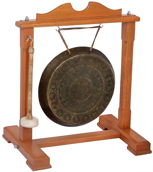 23" Tibetan Buddhist Monastery Gong with Auspicious Mantras and Symbols | Handmade |