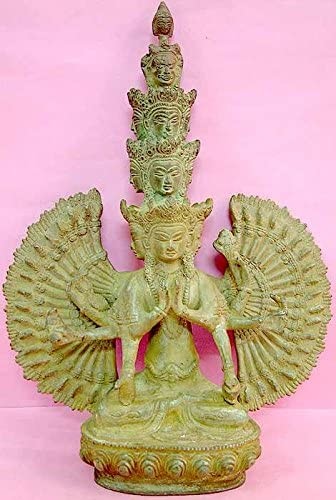 12" Tibetan Buddhist Deity Eleven Headed Thousand Armed Avalokiteshvara In Brass | Handmade | Made In India