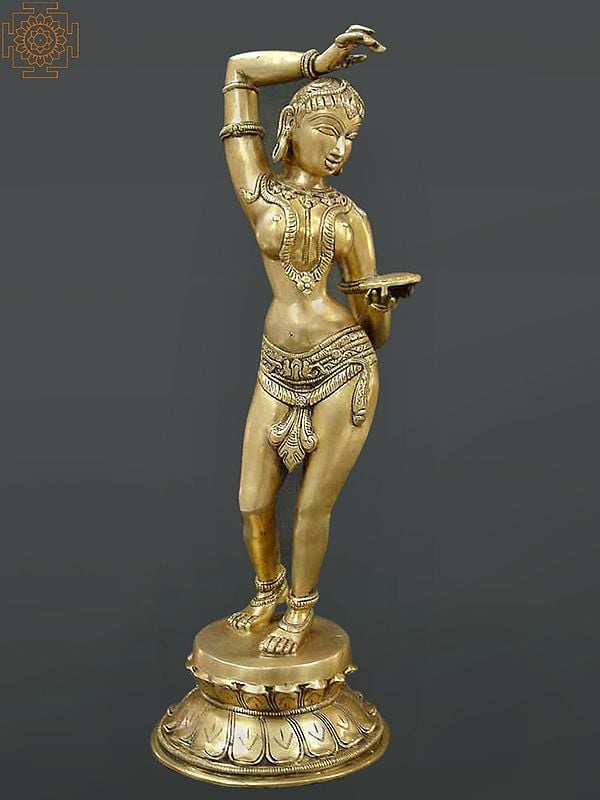 18" The Apsara Applying Vermilion (A Sculpture Inspired by Khajuraho) In Brass | Handmade | Made In India
