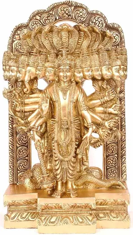 14" Lord Vishnu in his Cosmic Magnification | Handmade Brass Idol