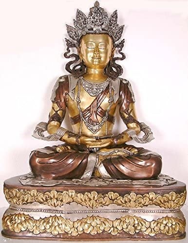 40" Large Size Crowned Buddha In Brass | Handmade | Made In India