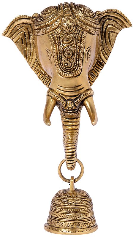 8" Richly Engraved Lord Ganesha Temple Bell Wall-Hanging In Brass | Handmade | Made In India