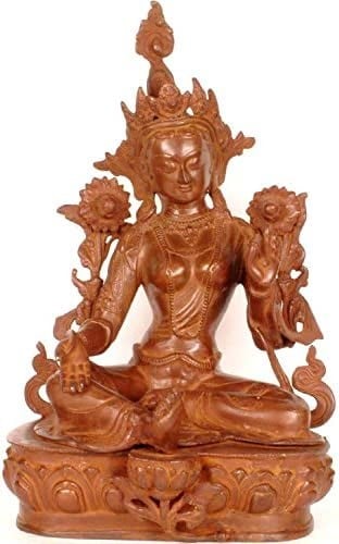 19" Tibetan Buddhist Goddess Green Tara In Brass | Handmade | Made In India