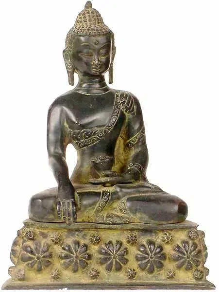 Bhumisparsha Buddha on Blooming Lotuses Throne | Brass Statue