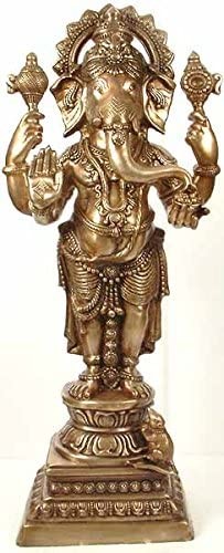 36" Large Size Standing Ganesha In Brass | Handmade | Made In India