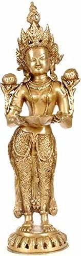 20" Tibetan Buddhist Tara with Lamp in Brass | Handmade | Made in India