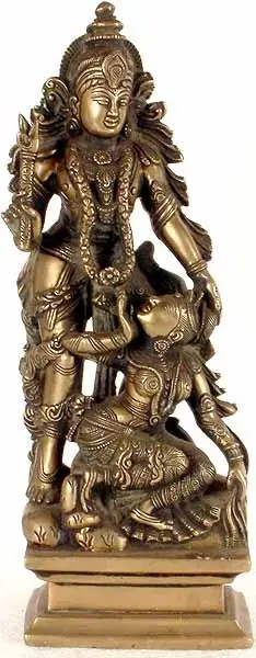 13" Lord Vishnu With Goddess Lakshmi In Brass | Handmade Statue | Made In India