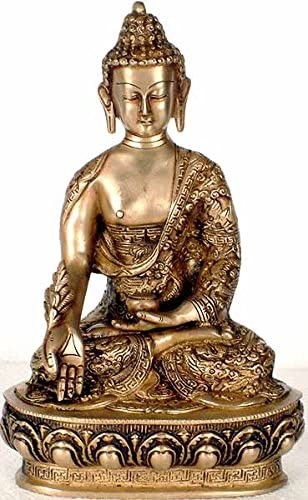 10" Tibetan Buddhist God Medicine Buddha with Deft Carving In Brass | Handmade | Made In India