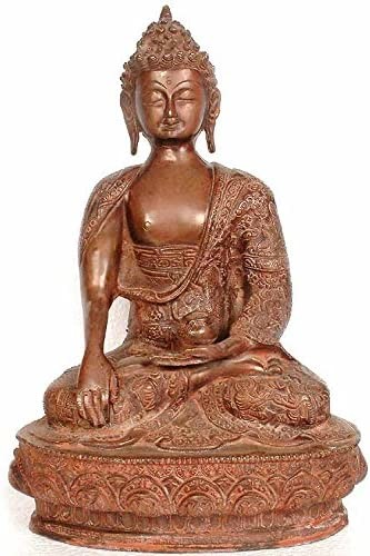 12" Buddha with Carved Robe In Brass | Handmade | Made In India