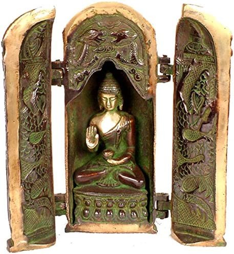 8" Tibetan Buddhist Folding Temple of Buddha In Brass | Handmade | Made In India