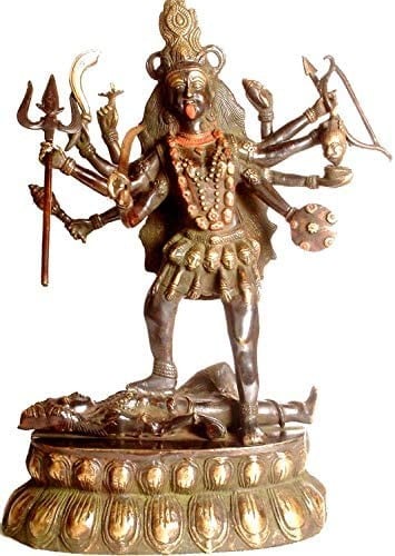 19" Ten-Armed Black Kali, or Mahakali In Brass | Handmade | Made In India