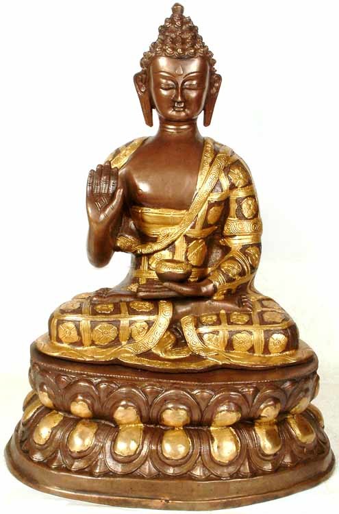 17" Buddha with the Patchwork Monk Robe In Brass | Handmade | Made In India