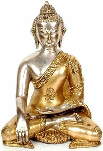 10" Buddha with Golden Robe In Brass | Handmade | Made In India