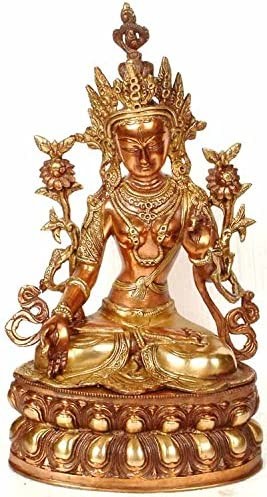 14" Handmade Goddess White Tara Brass Figurine | Tibetan Buddhist Statue