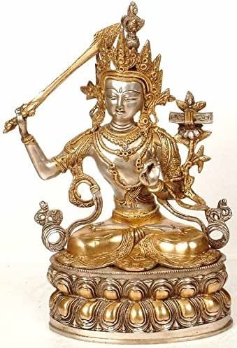 13" Tibetan Buddhist Deity Manjushri In Brass | Handmade | Made In India