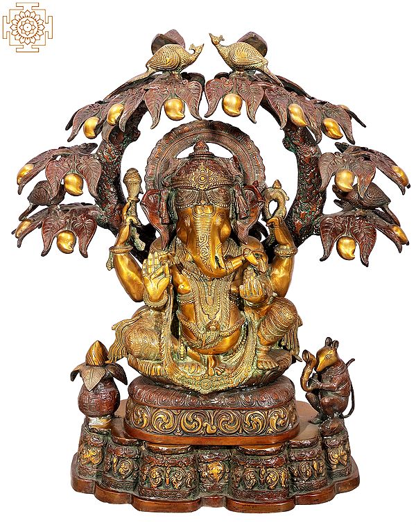 30" Large Size Ganesha in the Grove of Mango-Trees In Brass | Handmade | Made In India