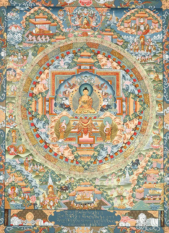 A Detailed Mandala of Gautam Buddha and Episodes from His life