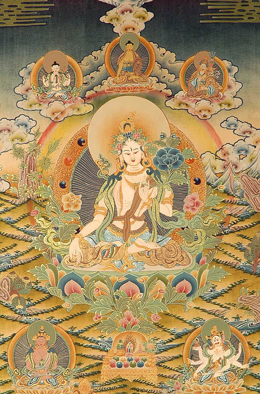 A Great Triad of Three Long Life Deities ( White Tara with Amitayus Buddha and Goddess Ushnishvijaya)