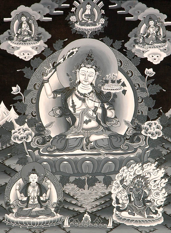 Bodhisattva Manjushri in Black and White