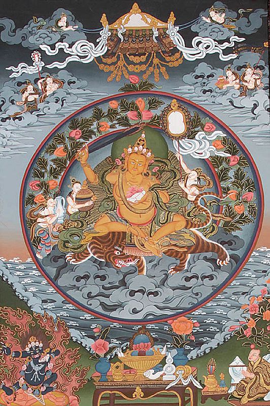 Bodhisattva Manjushri Riding a Ferocious Tiger