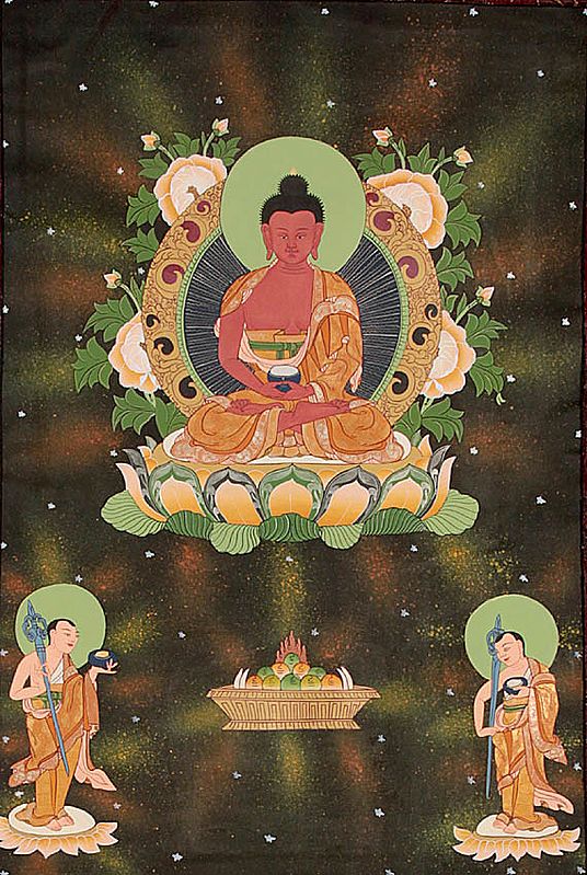 Buddha in the Dhyana Mudra with His Two Disciples (Tibetan Buddhist)