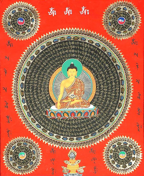 Gautama Buddha Mandala with the Syllable Mantras in Tibetan Character