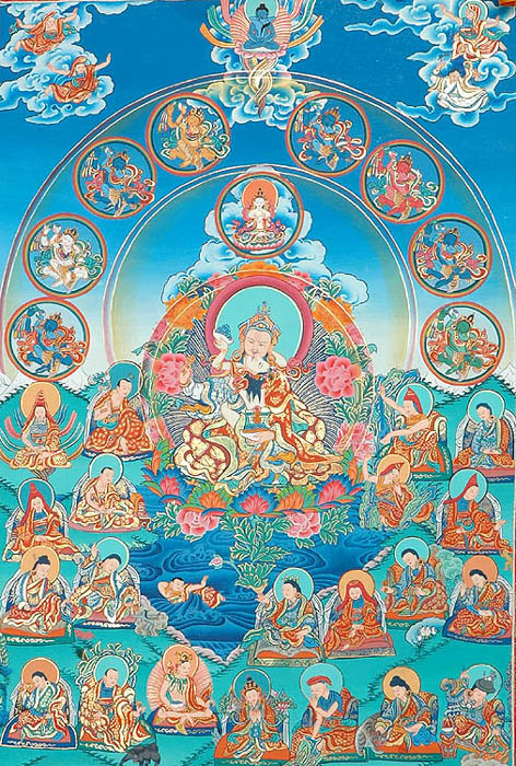 Guru Padmasambhava Father-Mother Surrounded with Twenty-five Chief Disciples