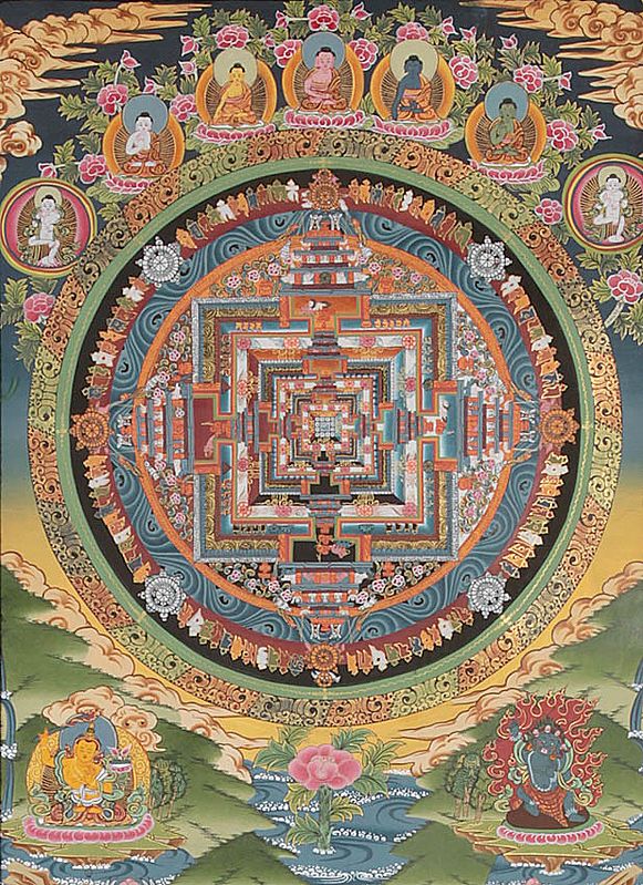 Kalachakra Mandala with Five Dhyani Buddhas Atop
