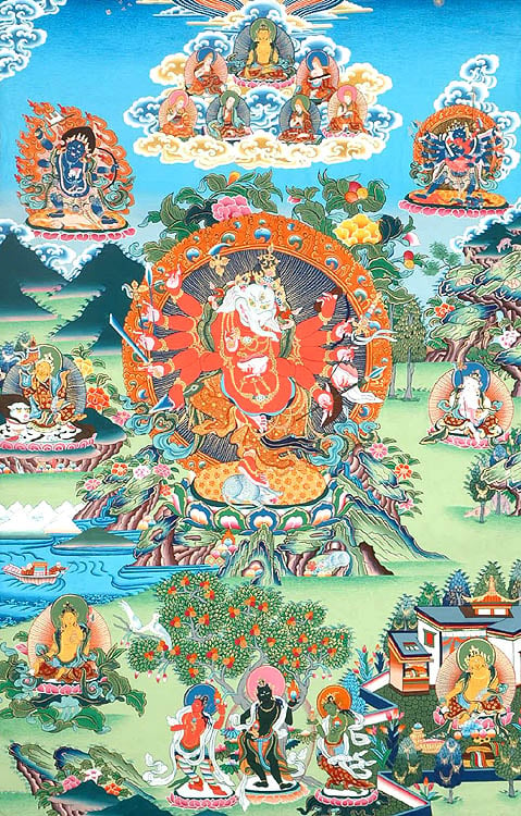 Lord Ganesha Surrounded by Buddhist Deities