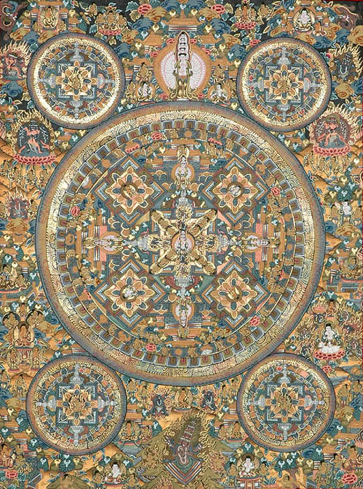 Mandala of Thousand-Armed Avalokiteshvara with Cosmic Buddhas, Guardian Deities and the Deities of Bardo Land