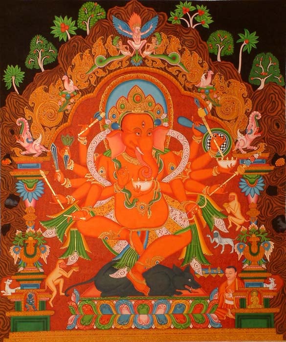 Rakta Ganapati Seated on the Six Ornament Throne of Enlightenment