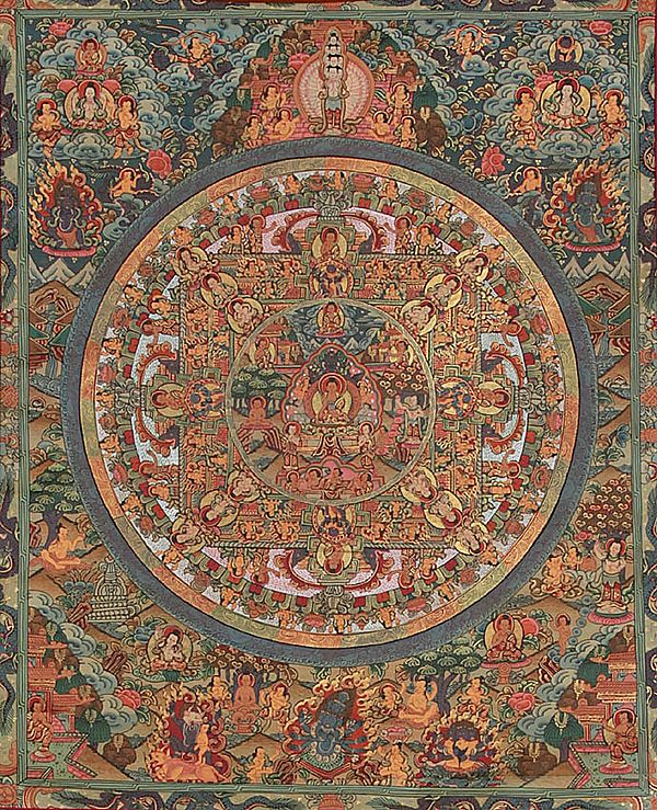Shakyamuni Buddha Mandala with Aspects of His Life, Thousand Armed Avalokiteshvara, Great Adepts and Wrathful Guardians