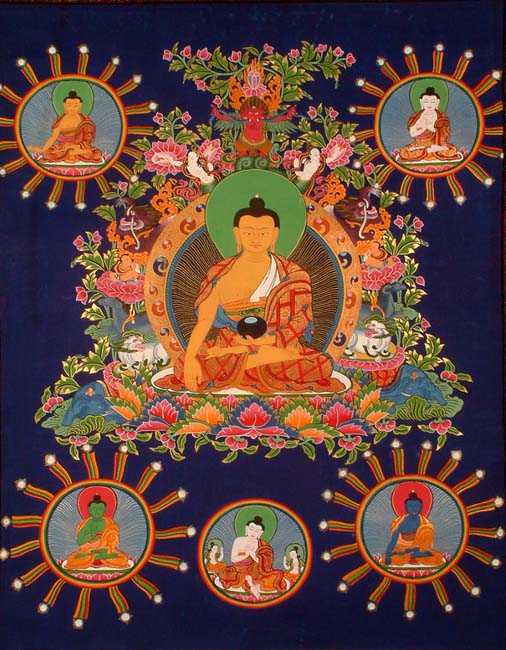 Shakyamuni on The Throne of Enlightenment, Surrounded by The Dhyani Buddhas
