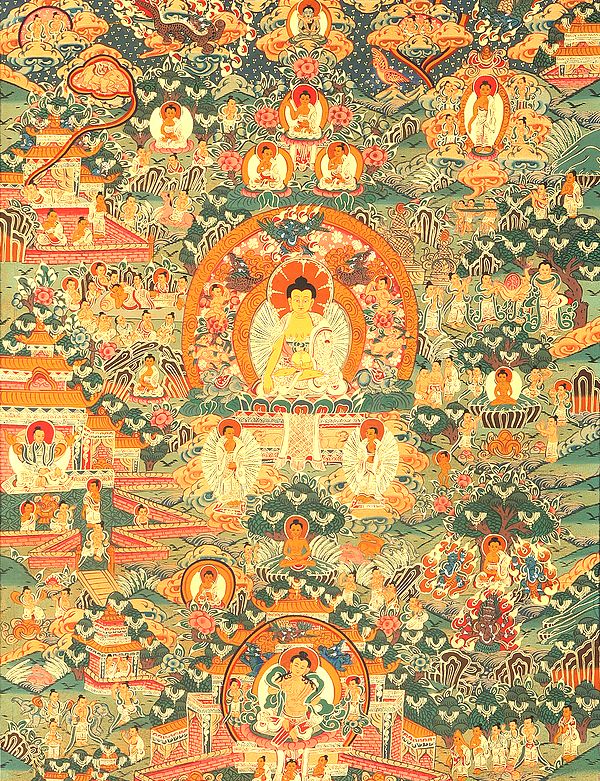 Gautam Buddha and Scenes from His Life - Tibetan Buddhist