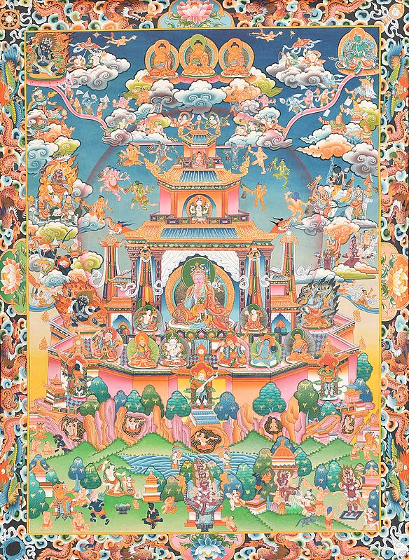 Paradise Of Tibetan Buddhist Deity Padmasambhava (Superfine Thangka)