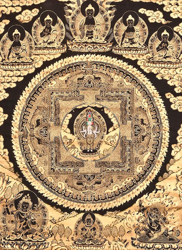Super Large Eleven Headed Avalokiteshvara Mandala with Five Dhyani Buddhas - Tibetan Buddhist
