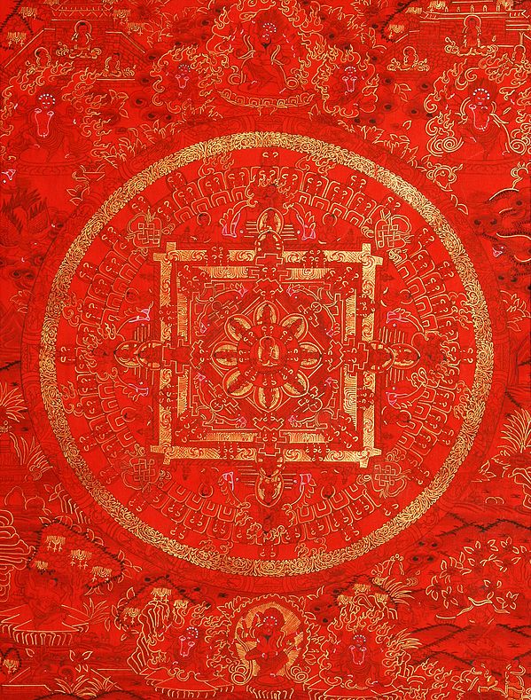 Red Mandala of Tibetan Buddhist Deity Gautam Buddha