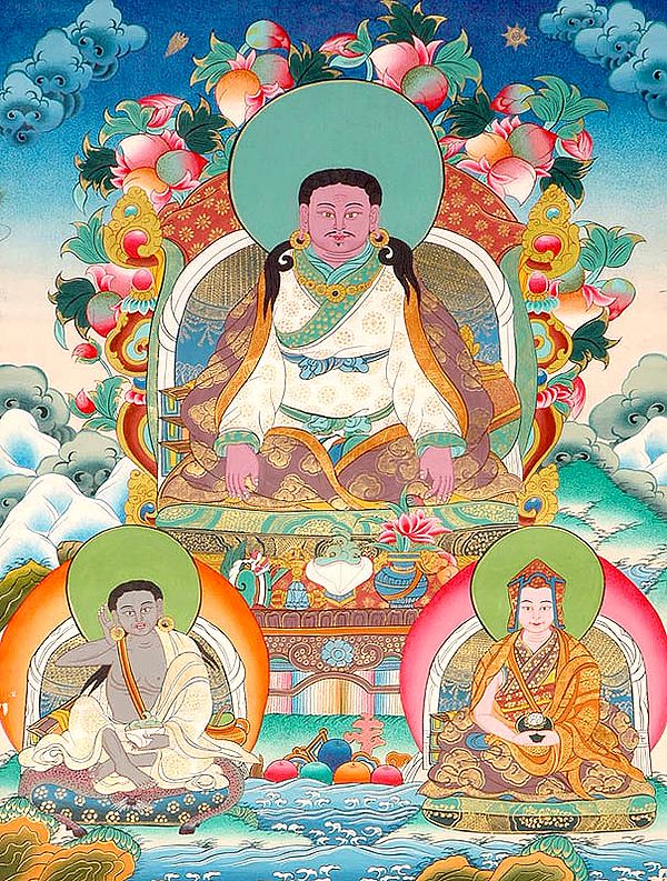 The Great Siddha Marpa with Disciple Milarepa and a Kagyu Lama