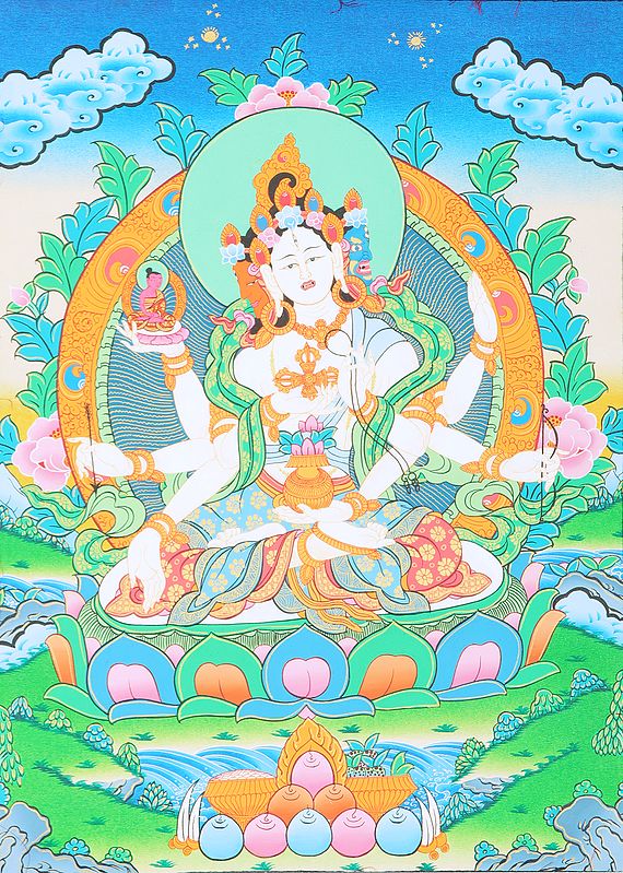 Tibetan Buddhist Vasudhara - Goddess of Good Luck and Knowledge