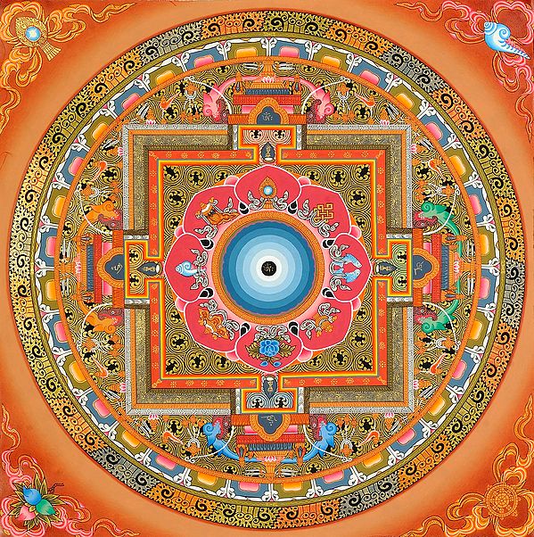 Tibetan Buddhist Om Mandala with Ashtamangala Symbols
